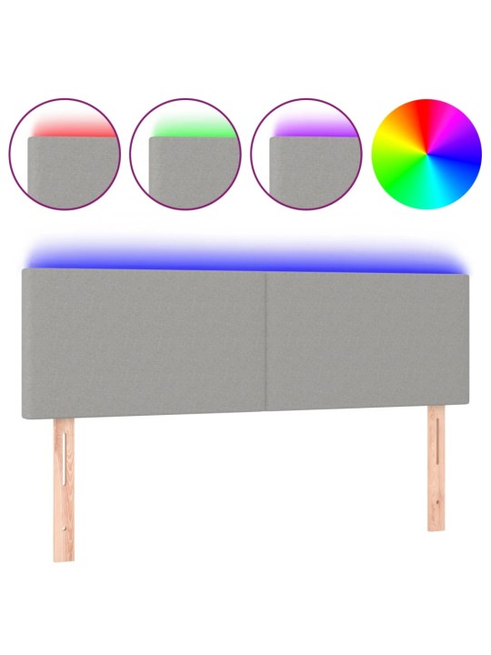 Gultas galvgalis ar LED, 144x5x78/88 cm, gaiši pelēks audums