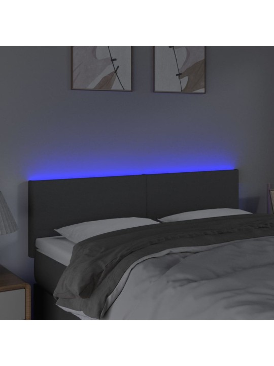 Gultas galvgalis ar LED, 144x5x78/88 cm, tumši pelēks audums