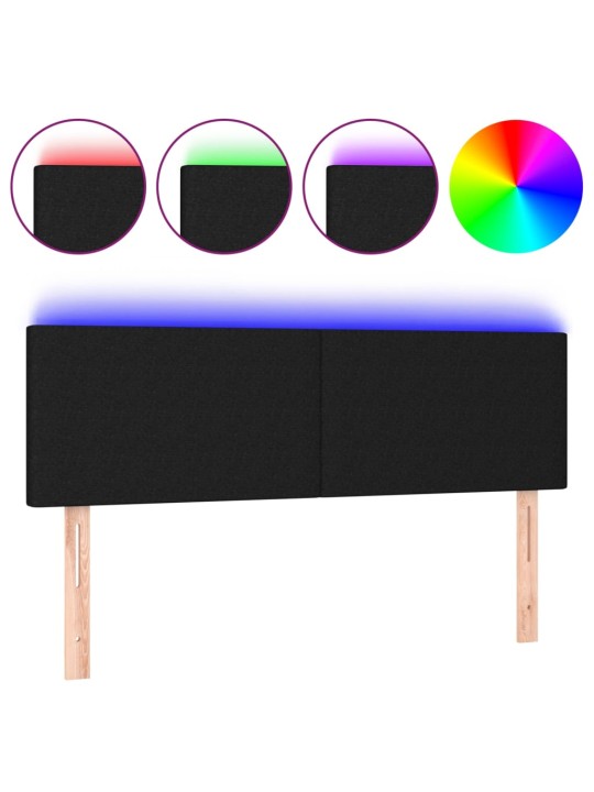 Gultas galvgalis ar LED, 144x5x78/88 cm, melns audums
