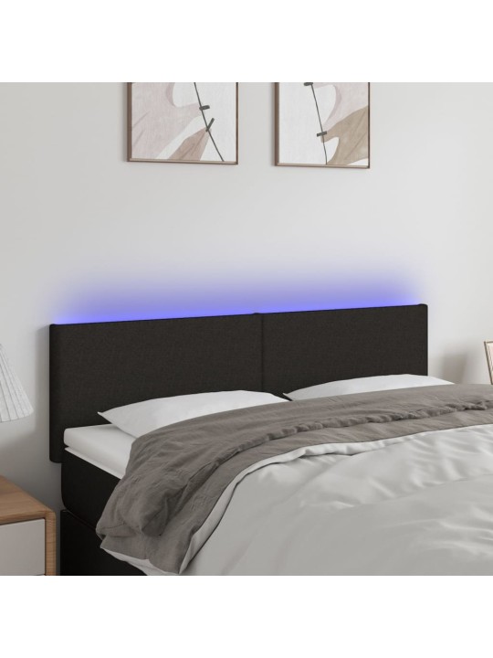 Gultas galvgalis ar LED, 144x5x78/88 cm, melns audums