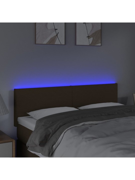 Gultas galvgalis ar LED, 144x5x78/88 cm, tumši brūns audums