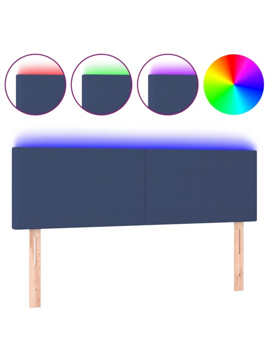 Gultas galvgalis ar LED, 144x5x78/88 cm, zils audums