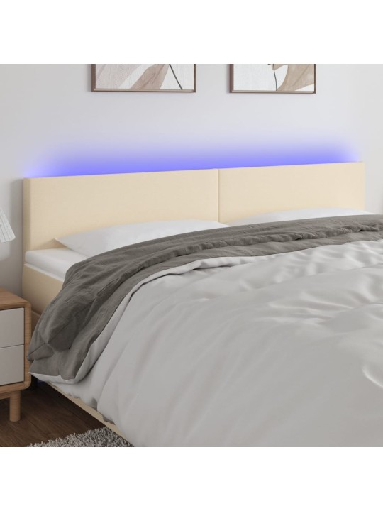 Gultas galvgalis ar LED, 160x5x78/88 cm, krēmkrāsas audums