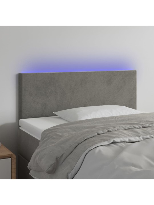 Gultas galvgalis ar LED, 80x5x78/88 cm, gaiši pelēks samts