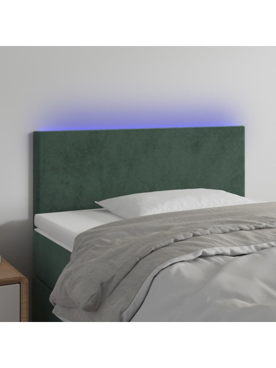 Gultas galvgalis ar led, 80x5x78/88 cm, tumši zaļš samts