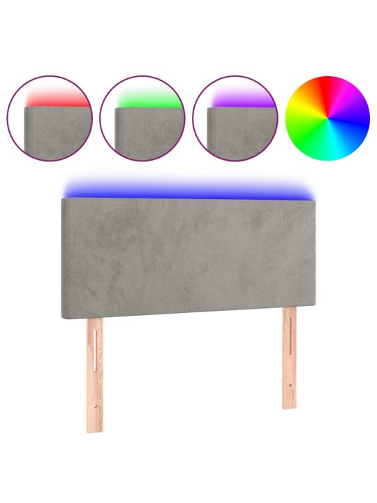 Gultas galvgalis ar led, 90x5x78/88 cm, gaiši pelēks samts