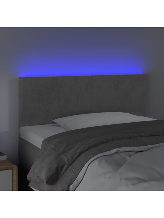 Gultas galvgalis ar led, 90x5x78/88 cm, gaiši pelēks samts