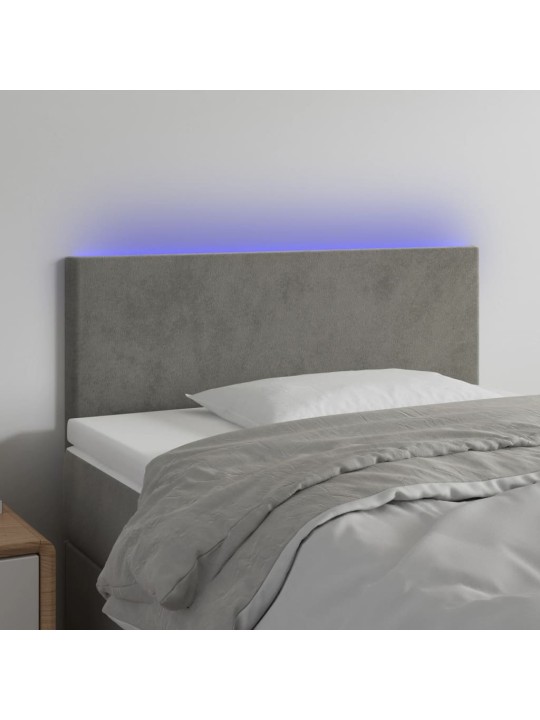 Gultas galvgalis ar led, 90x5x78/88 cm, gaiši pelēks samts