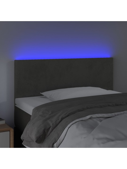 Gultas galvgalis ar led, 90x5x78/88 cm, tumši pelēks samts
