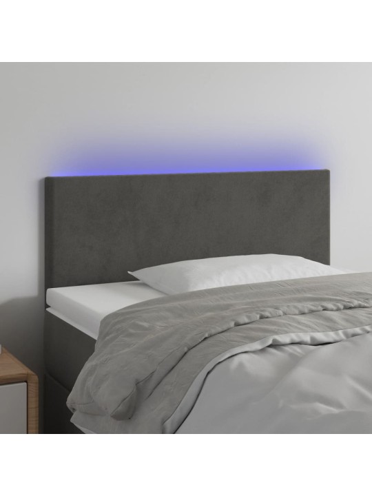Gultas galvgalis ar led, 90x5x78/88 cm, tumši pelēks samts