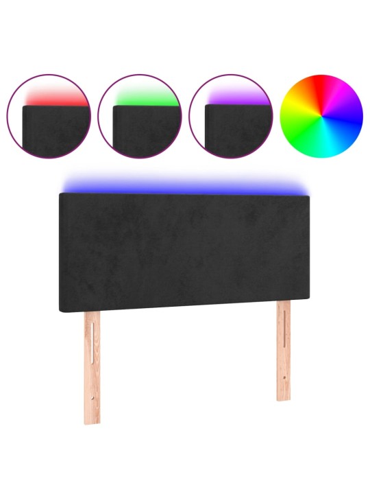 Gultas galvgalis ar led, 90x5x78/88 cm, melns samts