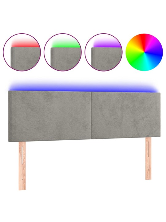 Gultas galvgalis ar LED, 144x5x78/88 cm, gaiši pelēks samts