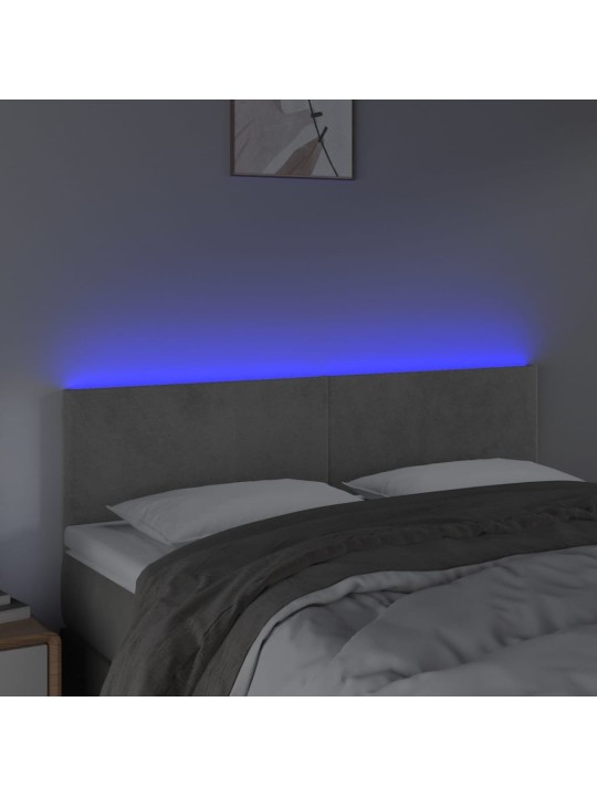 Gultas galvgalis ar LED, 144x5x78/88 cm, gaiši pelēks samts