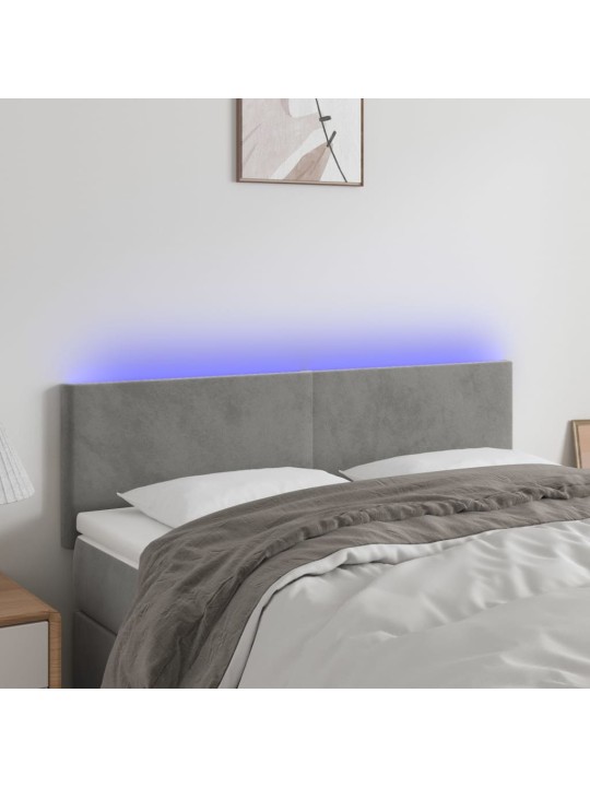 Gultas galvgalis ar LED, 144x5x78/88 cm, gaiši pelēks samts