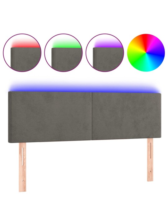 Gultas galvgalis ar LED, 144x5x78/88 cm, tumši pelēks samts