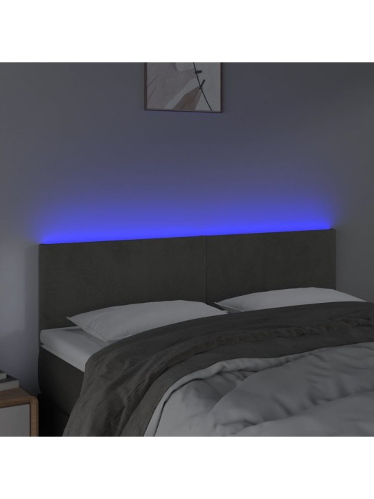 Gultas galvgalis ar LED, 144x5x78/88 cm, tumši pelēks samts