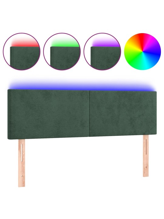 Gultas galvgalis ar led, 144x5x78/88 cm, tumši zaļš samts
