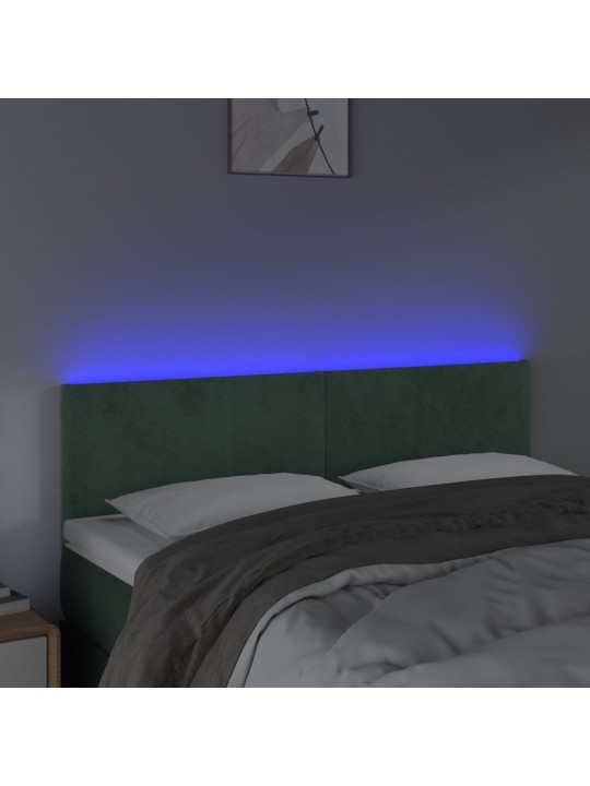 Gultas galvgalis ar led, 144x5x78/88 cm, tumši zaļš samts
