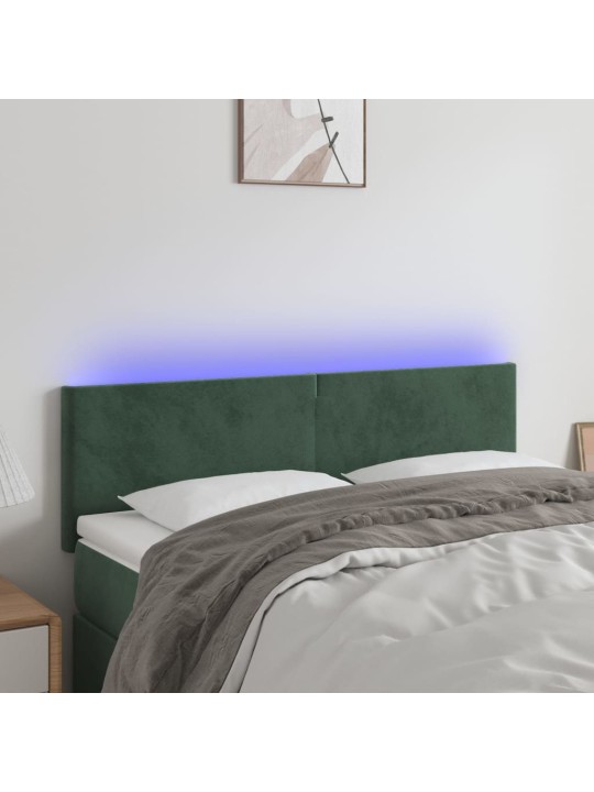 Gultas galvgalis ar led, 144x5x78/88 cm, tumši zaļš samts