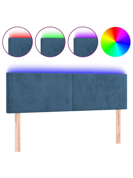 Gultas galvgalis ar LED, 144x5x78/88 cm, zils samts