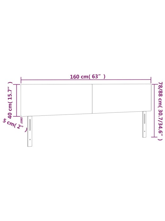Gultas galvgalis ar LED, 160x5x78/88 cm, tumši pelēks samts