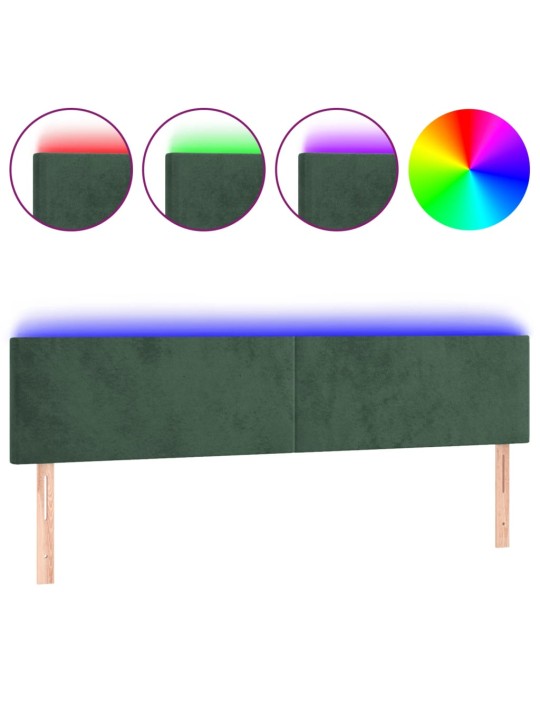 Gultas galvgalis ar LED, 160x5x78/88 cm, tumši zaļš samts