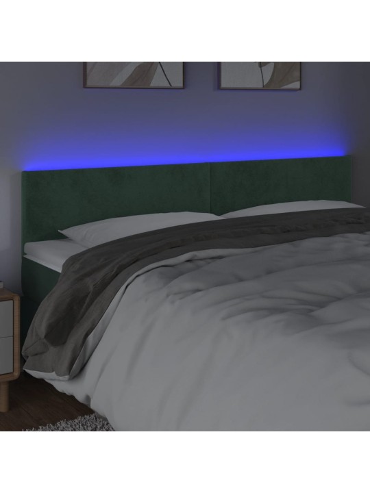 Gultas galvgalis ar LED, 160x5x78/88 cm, tumši zaļš samts