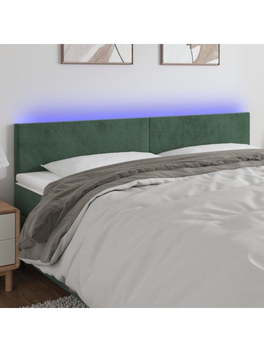 Gultas galvgalis ar LED, 160x5x78/88 cm, tumši zaļš samts