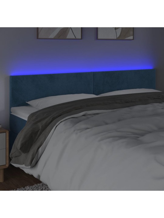 Gultas galvgalis ar led, 180x5x78/88 cm, tumši zils samts