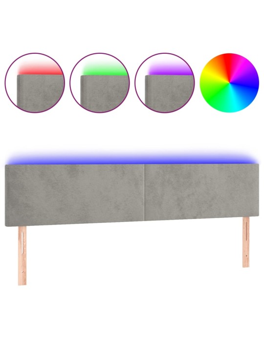 Gultas galvgalis ar led, 200x5x78/88 cm, gaiši pelēks samts