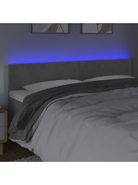 Gultas galvgalis ar led, 200x5x78/88 cm, gaiši pelēks samts