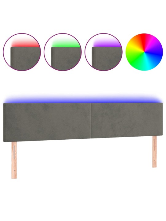 Gultas galvgalis ar led, 200x5x78/88 cm, tumši pelēks samts