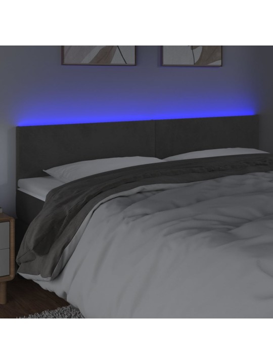 Gultas galvgalis ar led, 200x5x78/88 cm, tumši pelēks samts
