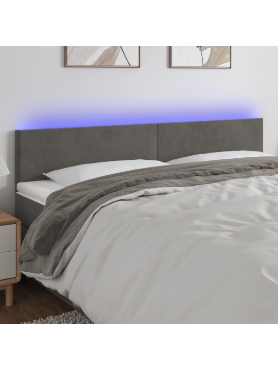 Gultas galvgalis ar led, 200x5x78/88 cm, tumši pelēks samts