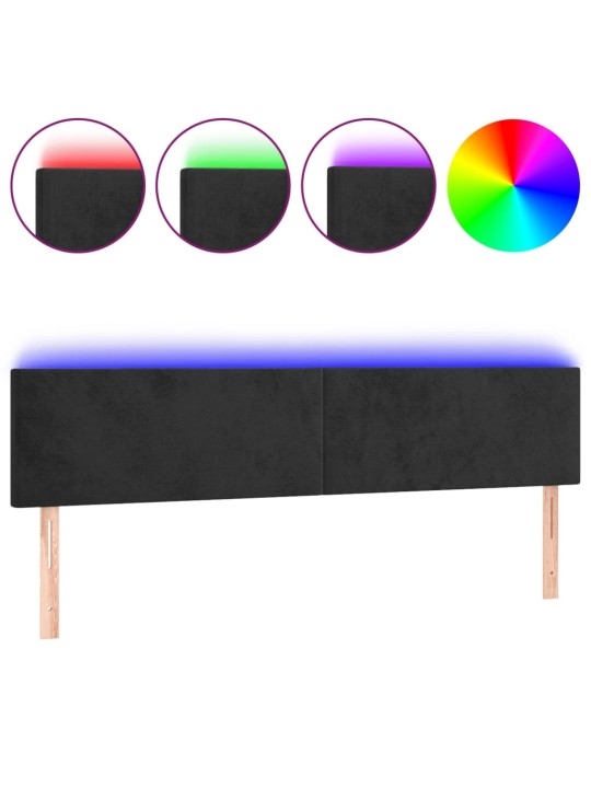 Gultas galvgalis ar led, 200x5x78/88 cm, melns samts