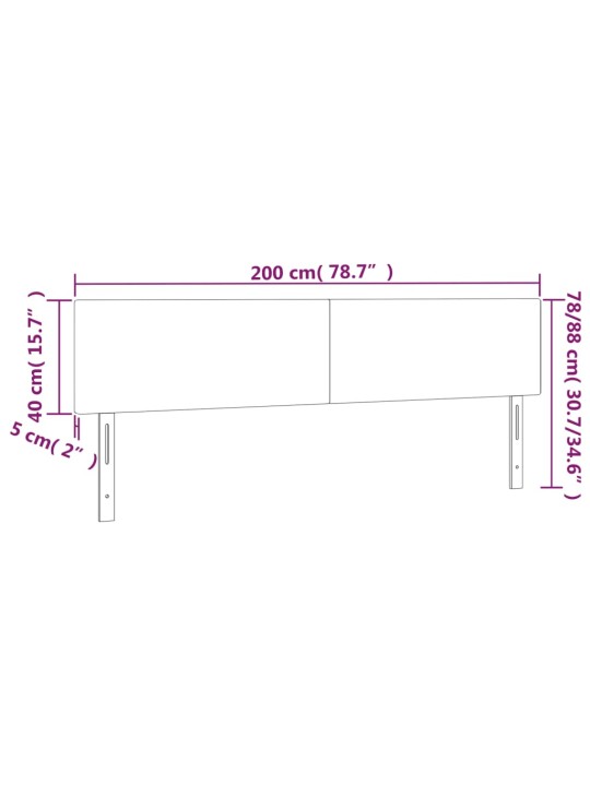 Gultas galvgalis ar led, 200x5x78/88 cm, melns samts