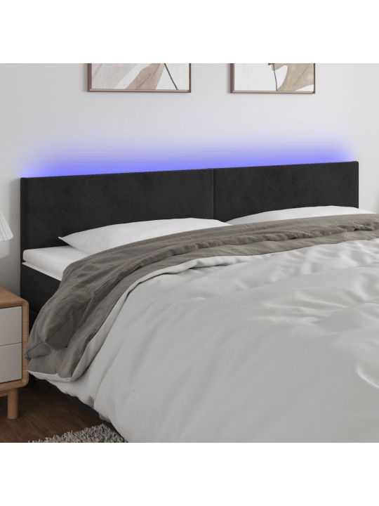 Gultas galvgalis ar led, 200x5x78/88 cm, melns samts