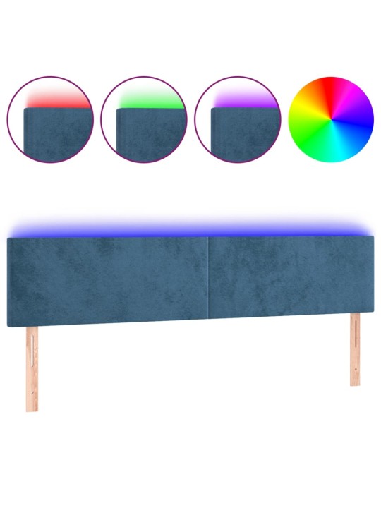 Gultas galvgalis ar led, 200x5x78/88 cm, tumši zils samts