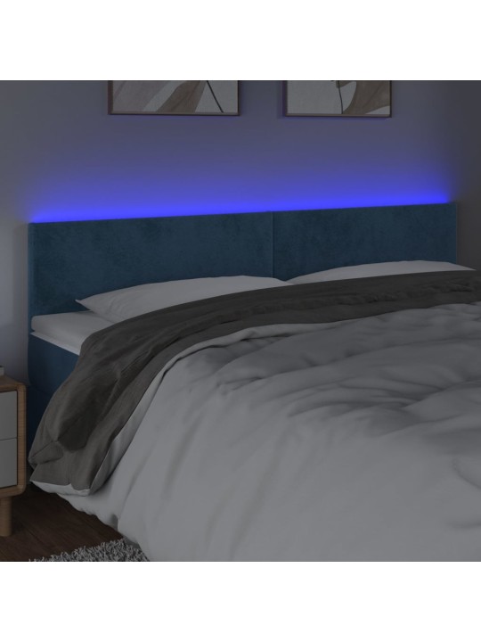 Gultas galvgalis ar led, 200x5x78/88 cm, tumši zils samts