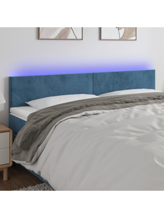 Gultas galvgalis ar led, 200x5x78/88 cm, tumši zils samts