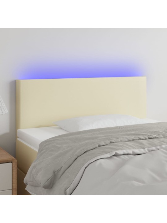 Gultas galvgalis ar led, 80x5x78/88 cm, krēmkrāsas mākslīgā āda