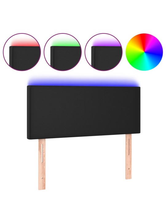 Gultas galvgalis ar led, 90x5x78/88 cm, melna mākslīgā āda