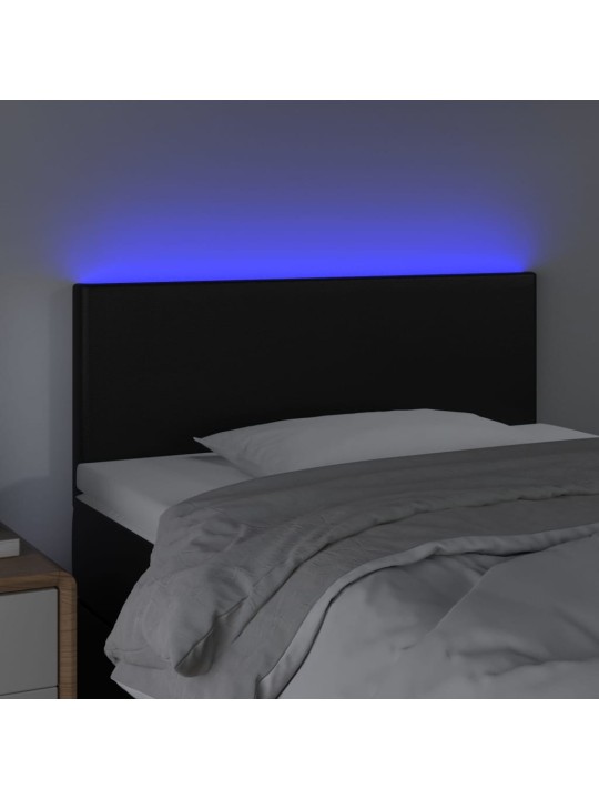 Gultas galvgalis ar led, 90x5x78/88 cm, melna mākslīgā āda
