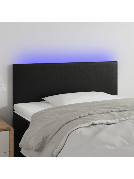 Gultas galvgalis ar led, 90x5x78/88 cm, melna mākslīgā āda