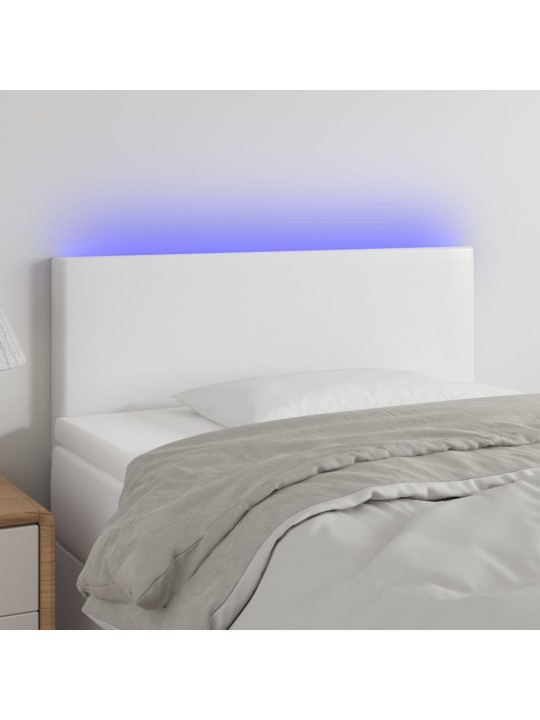 Gultas galvgalis ar led, 90x5x78/88 cm, balta mākslīgā āda