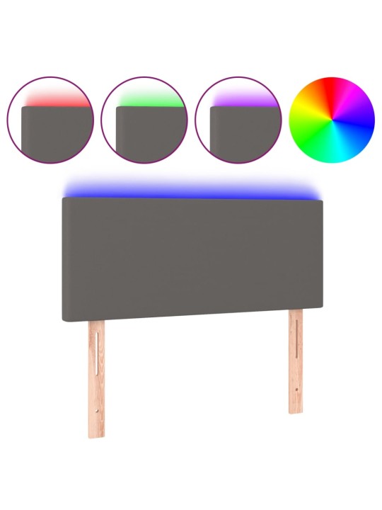 Gultas galvgalis ar led, 90x5x78/88 cm, pelēka mākslīgā āda