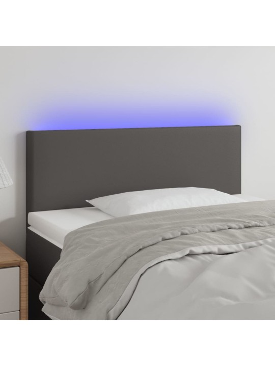 Gultas galvgalis ar led, 90x5x78/88 cm, pelēka mākslīgā āda