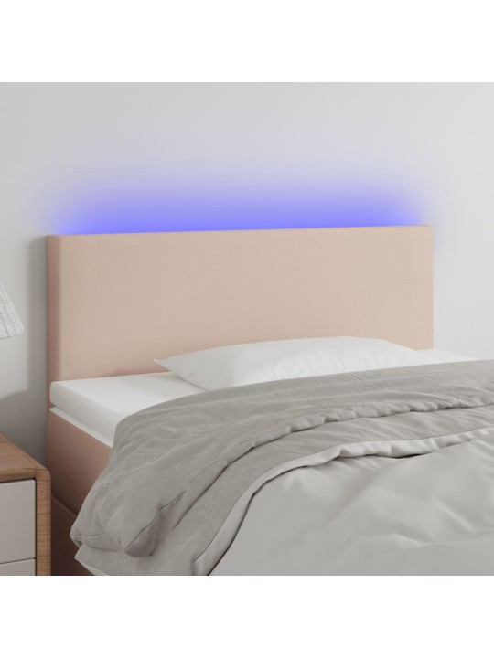 Gultas galvgalis ar led, 90x5x78/88 cm, kapučīno mākslīgā āda