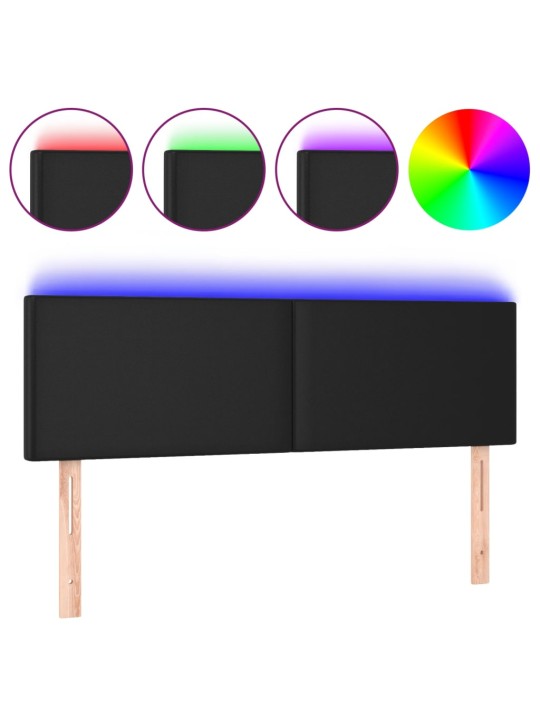 Gultas galvgalis ar LED, 144x5x78/88 cm, melna mākslīgā āda