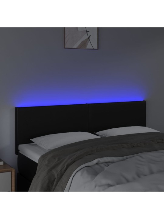 Gultas galvgalis ar LED, 144x5x78/88 cm, melna mākslīgā āda